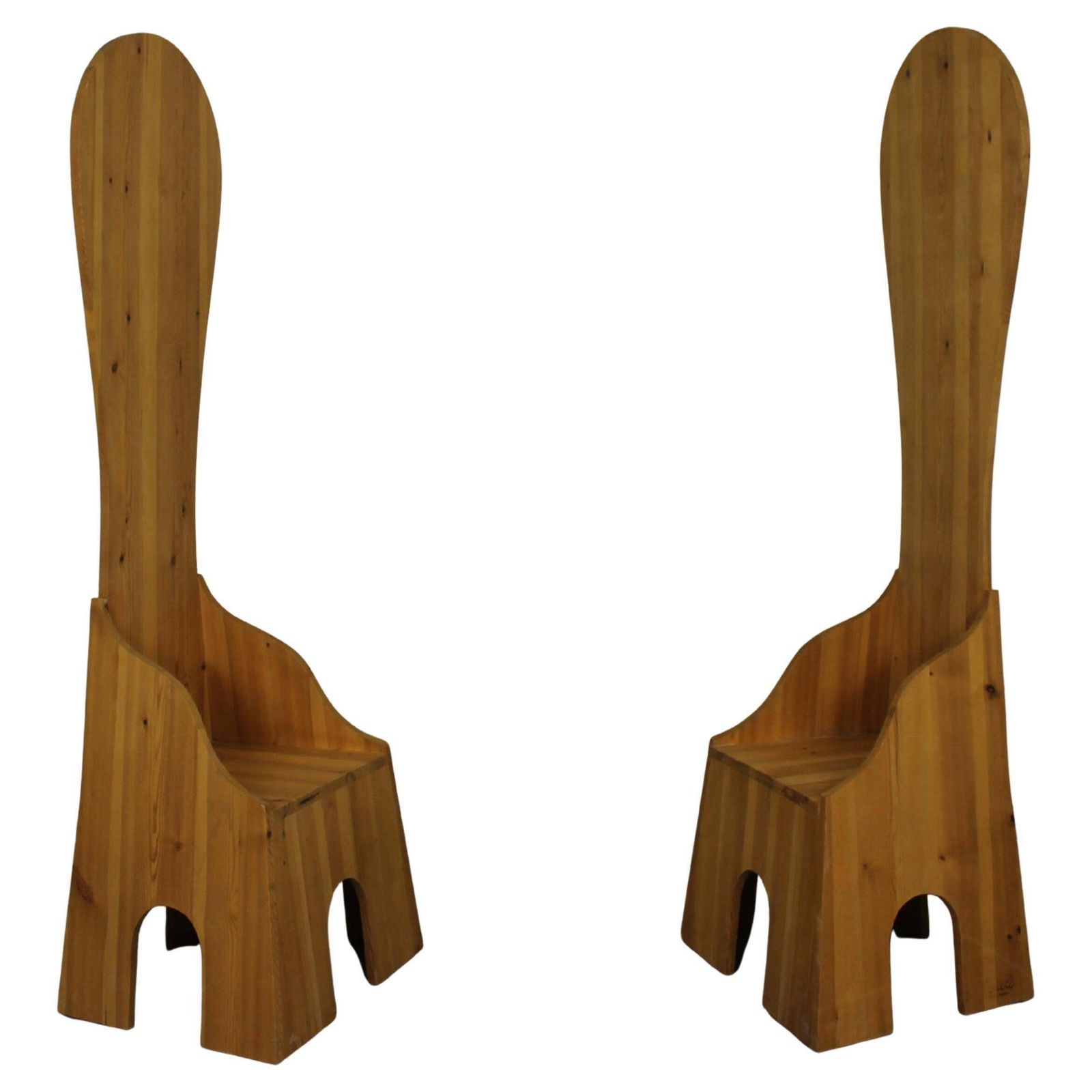 Mario Ceroli Set Of Two Fratina High Chair In Pine By Poltronova 1972