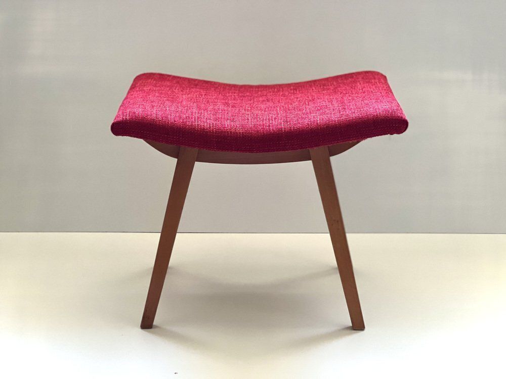 photo buy Mid Century Rode Stoffen Voetenbank, Jaren 1970