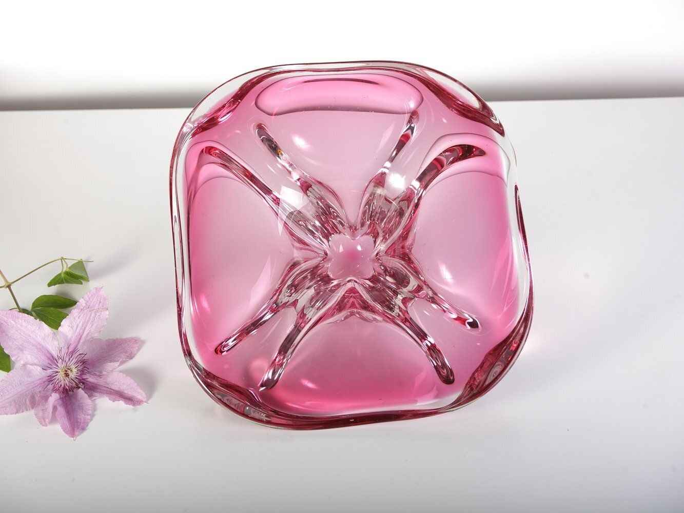 Bohemian Pink Glass Bowl By Josef M. Hospodka For Sklarny Chribska, 1960s photo for sale