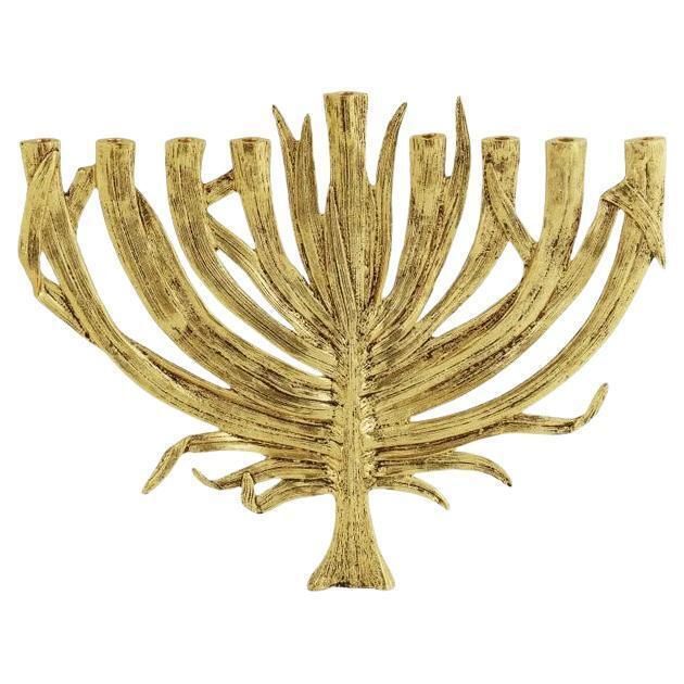 Gold Tone Cast Metal Contemporary Palm Menorah photo for sale