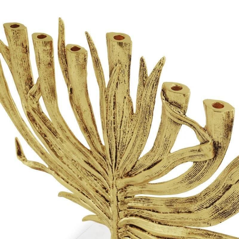 Gold Tone Cast Metal Contemporary Palm Menorah photo Home Decor