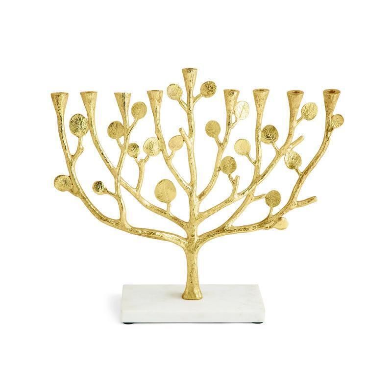 Contemporary Gold Tone Cast Metal Botanical Menorah photo for sale