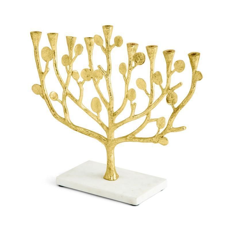 Contemporary Gold Tone Cast Metal Botanical Menorah photo Home Decor