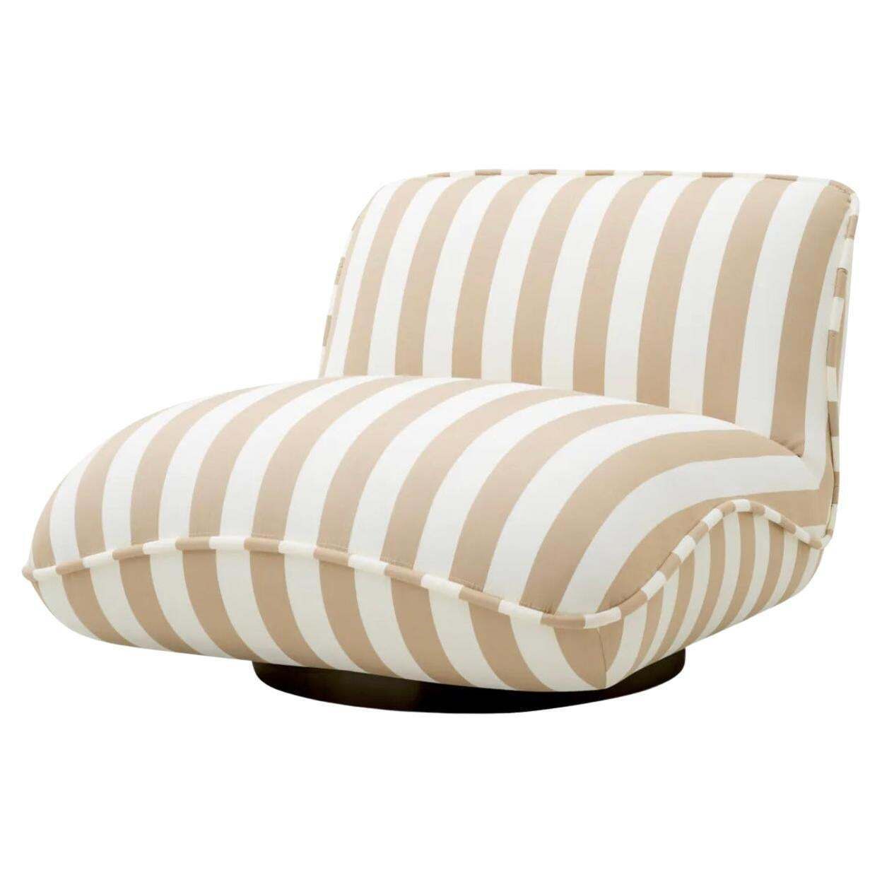 Outdoor Chair In Beige And Off White Striped Fabric With Black Bas