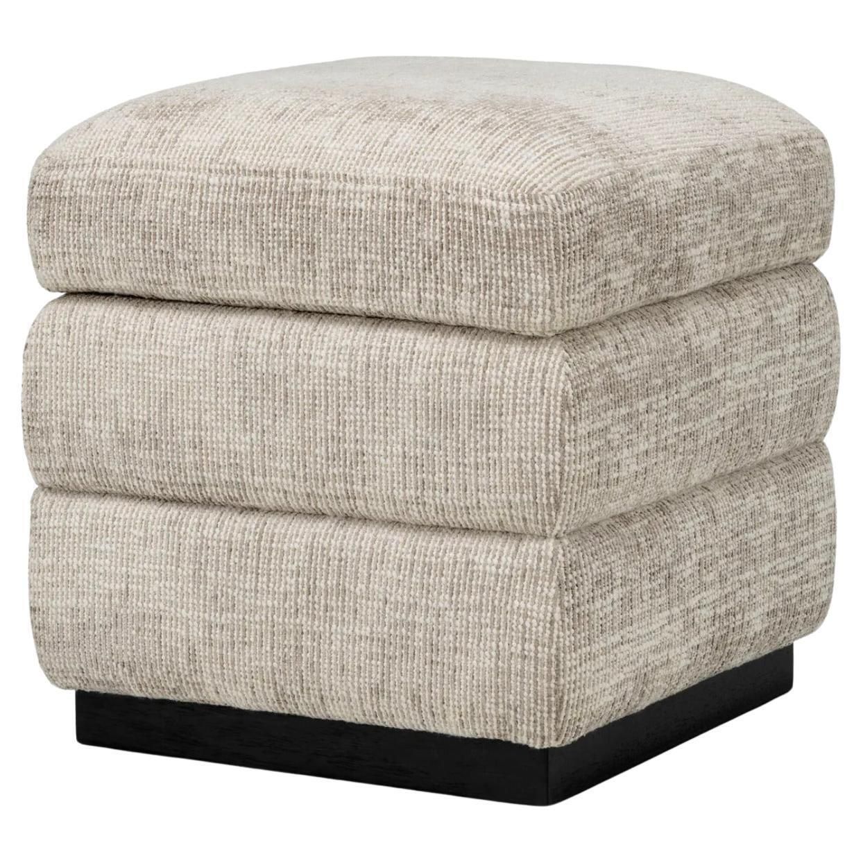 Stool In Creststone Beige Fabric With Wood Finish Base