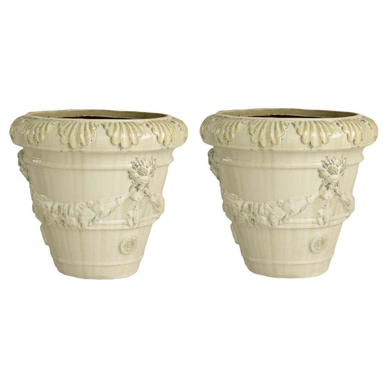 Pair Of Contemporary Planters In Sand Finish Ceramic