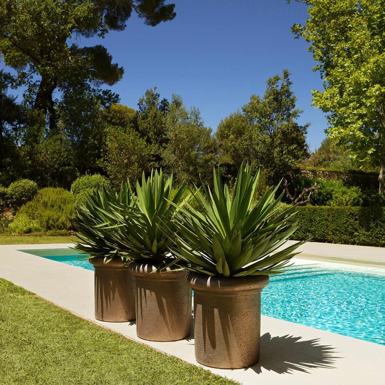 Contemporary Outdoor Planter In Bronze Finished Fiberstone photo for sale