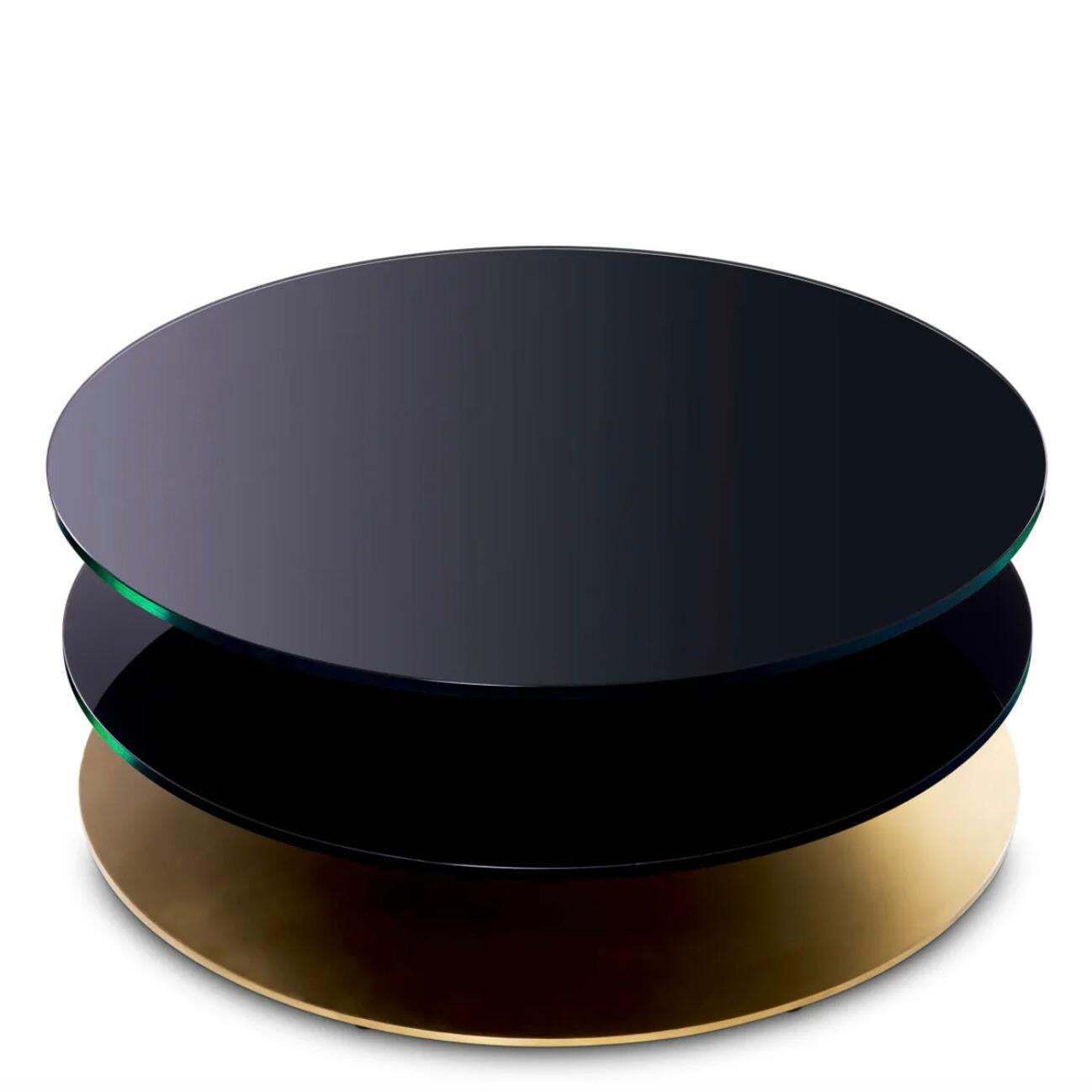 Round Coffee Table In Brushed Brass And Black Glass, Contemporary Style photo 4612.0