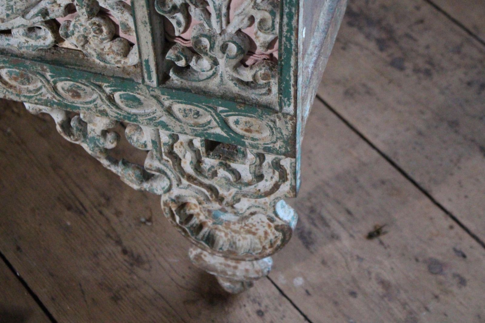 French Circa 1860 Original Painted Green Napoleon Lll Cast Iron Daybed Rococo photo buy