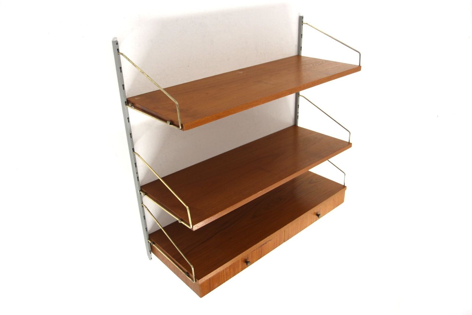 Teak And Metal Wall Shelf, Sweden, 1950s photo for sale