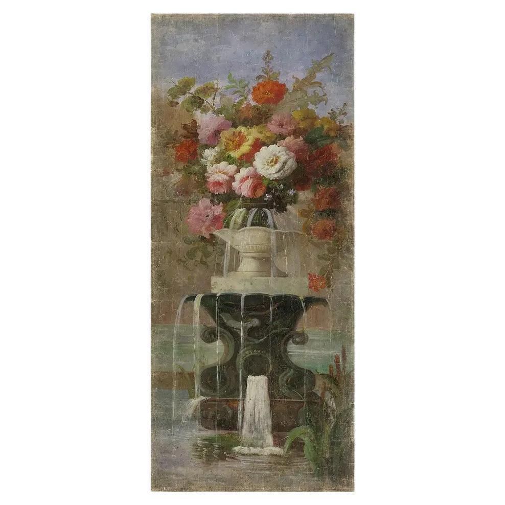 Bouquet 19th Panoramic Decorative Panel In Vintage Style
