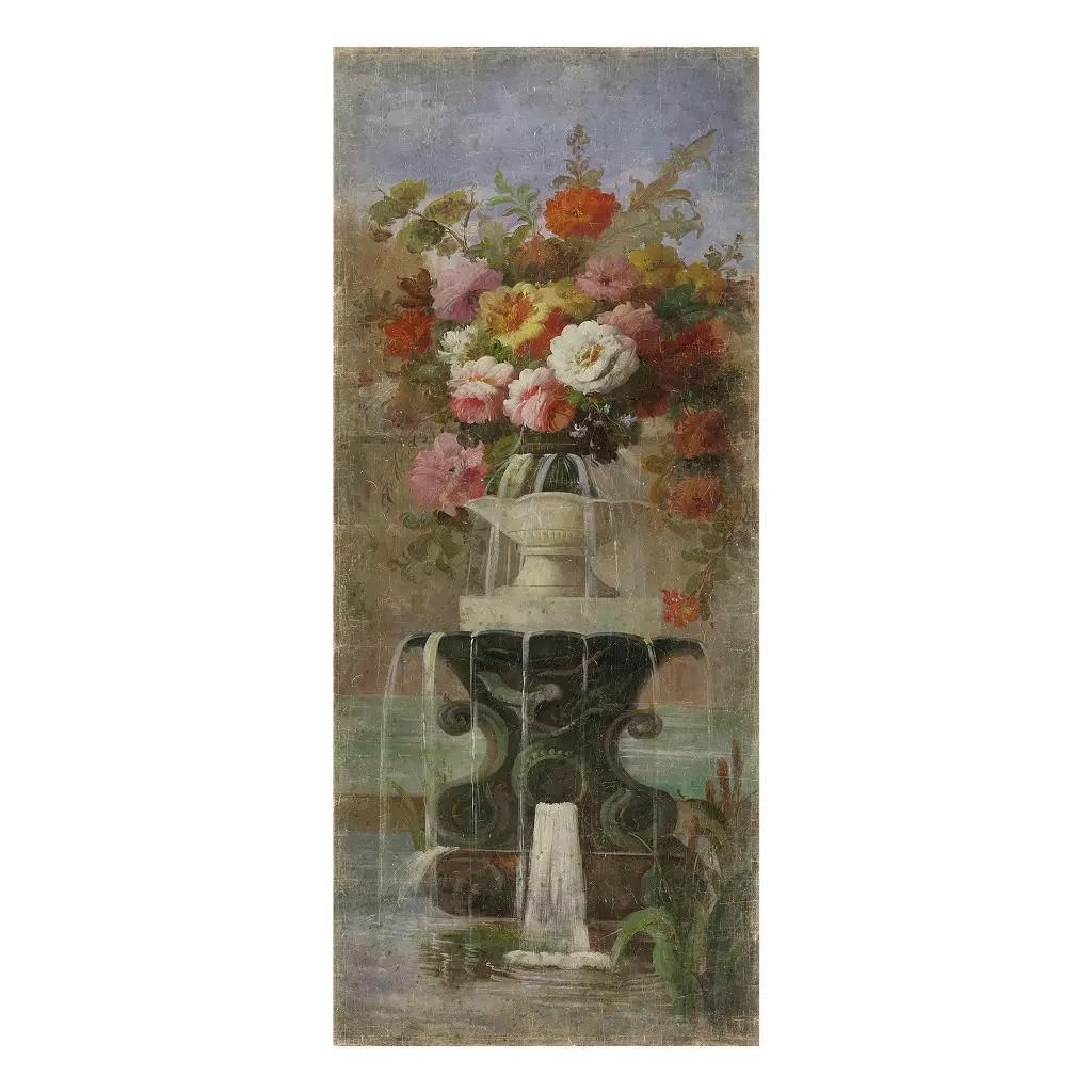 Bouquet 19th Panoramic Decorative Panel In Vintage Style photo for sale