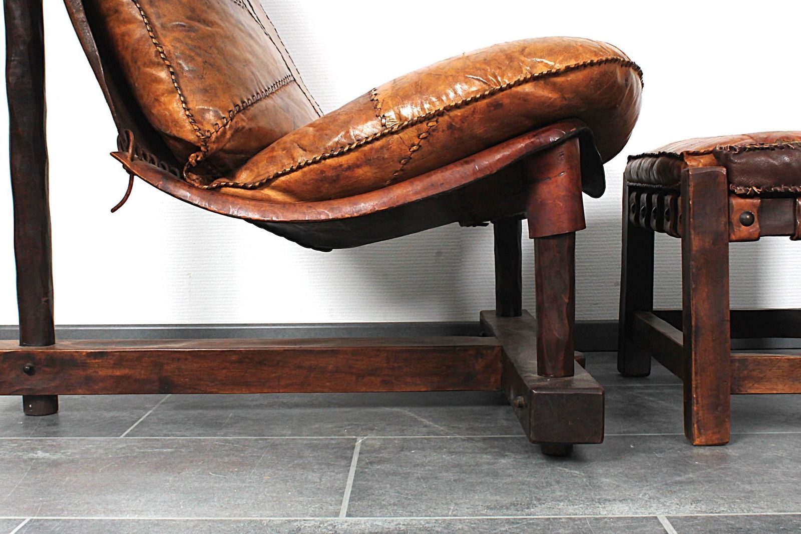 5181.0 Brutalist Oak Lounge Chair And Ottoman, 1970s, Set Of 2 photo