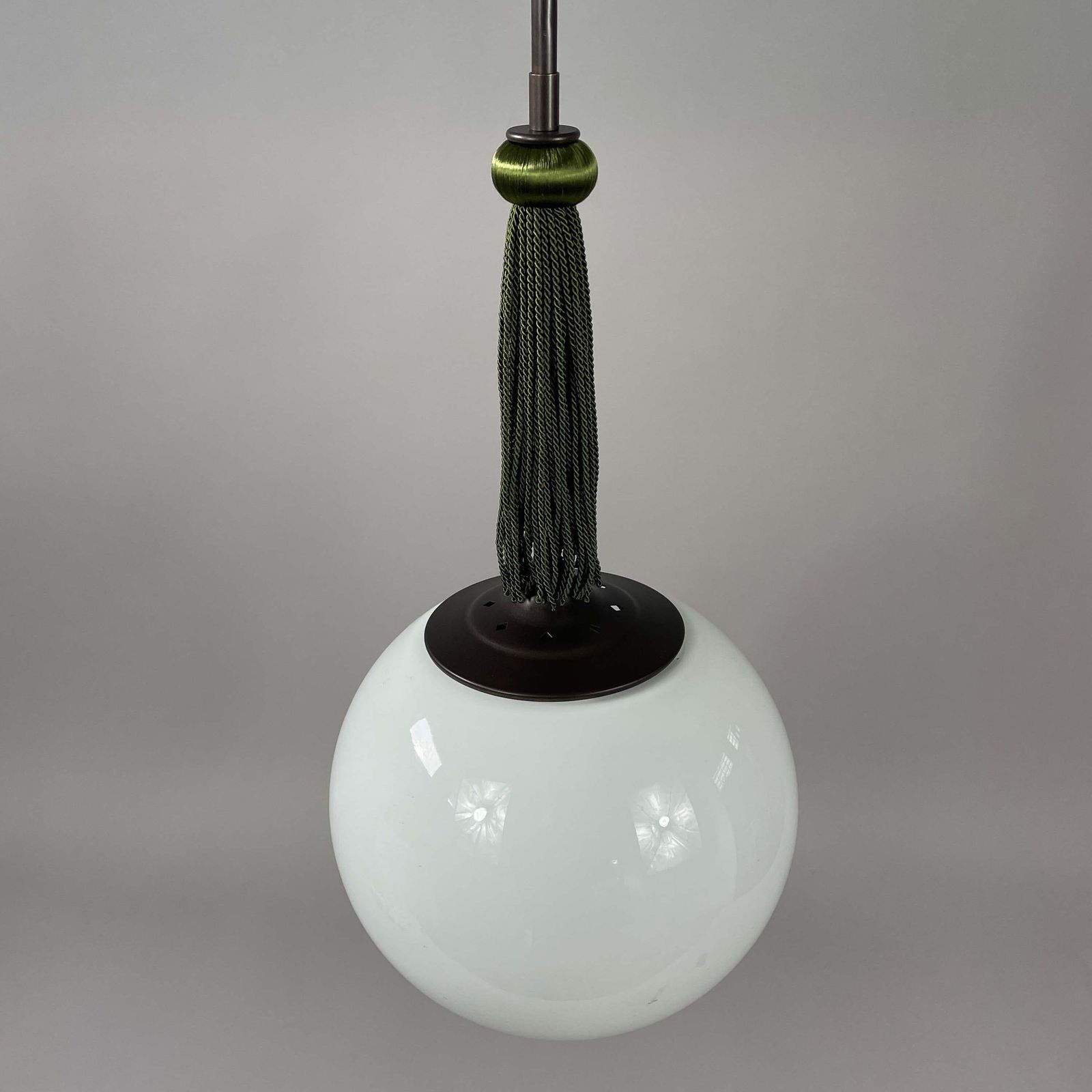 Lighting Opaline Glass & Burnished Brass Ball Pendants With Tassel, Germany 1930s photo