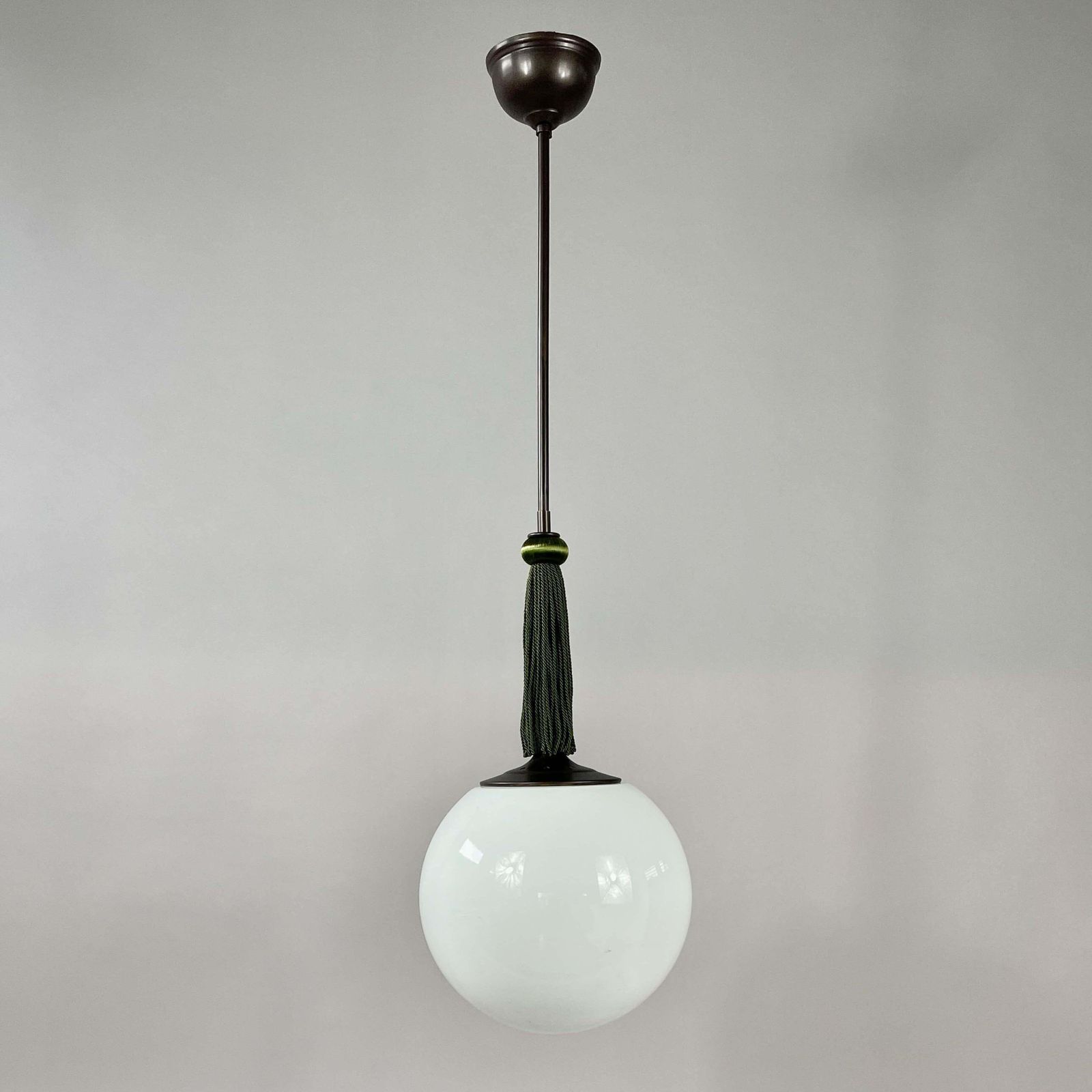 photo buy Opaline Glass & Burnished Brass Ball Pendants With Tassel, Germany 1930s