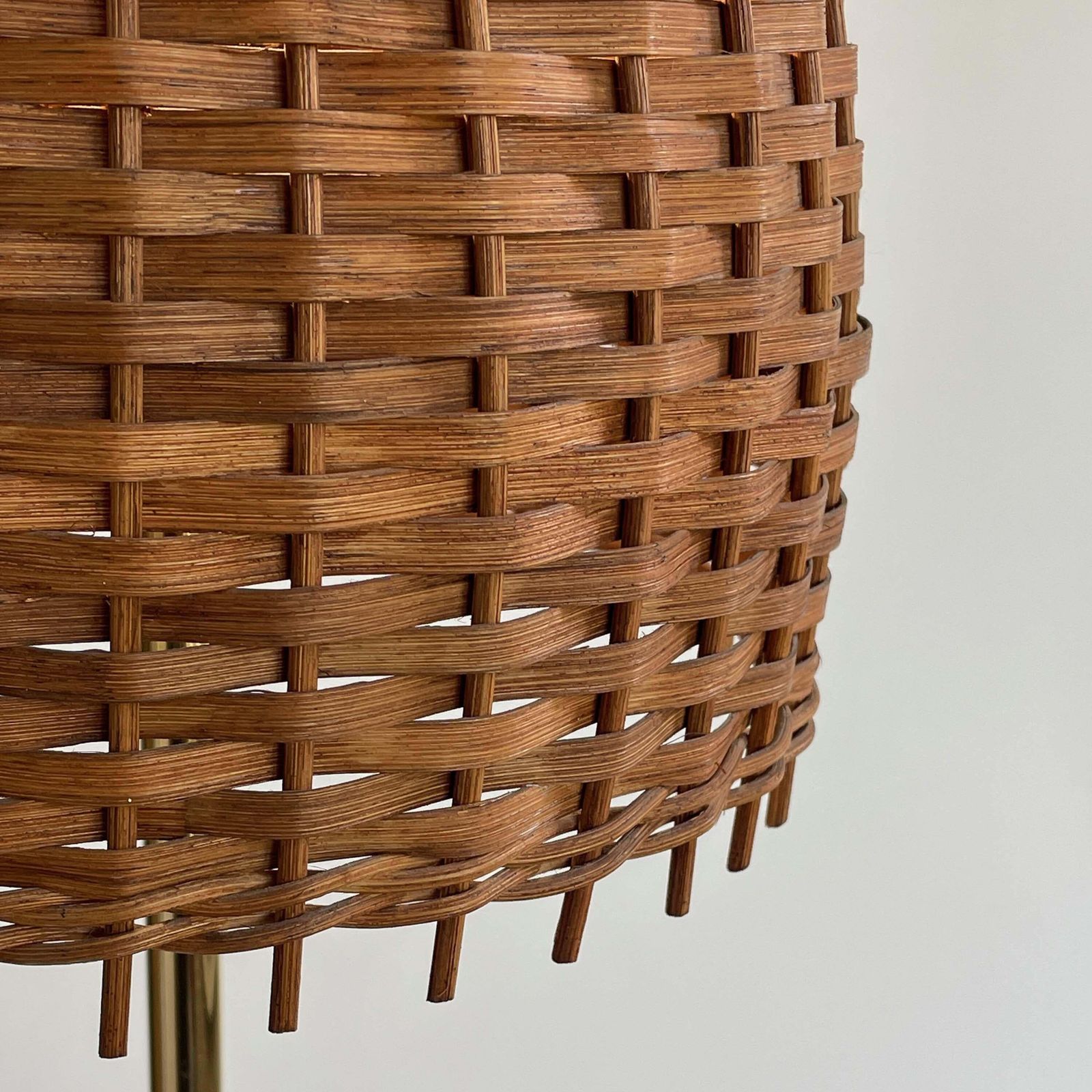 Rattan, Teak & Brass Tripod Floor Lamp, Sweden 1950s To 1960s photo vinterior