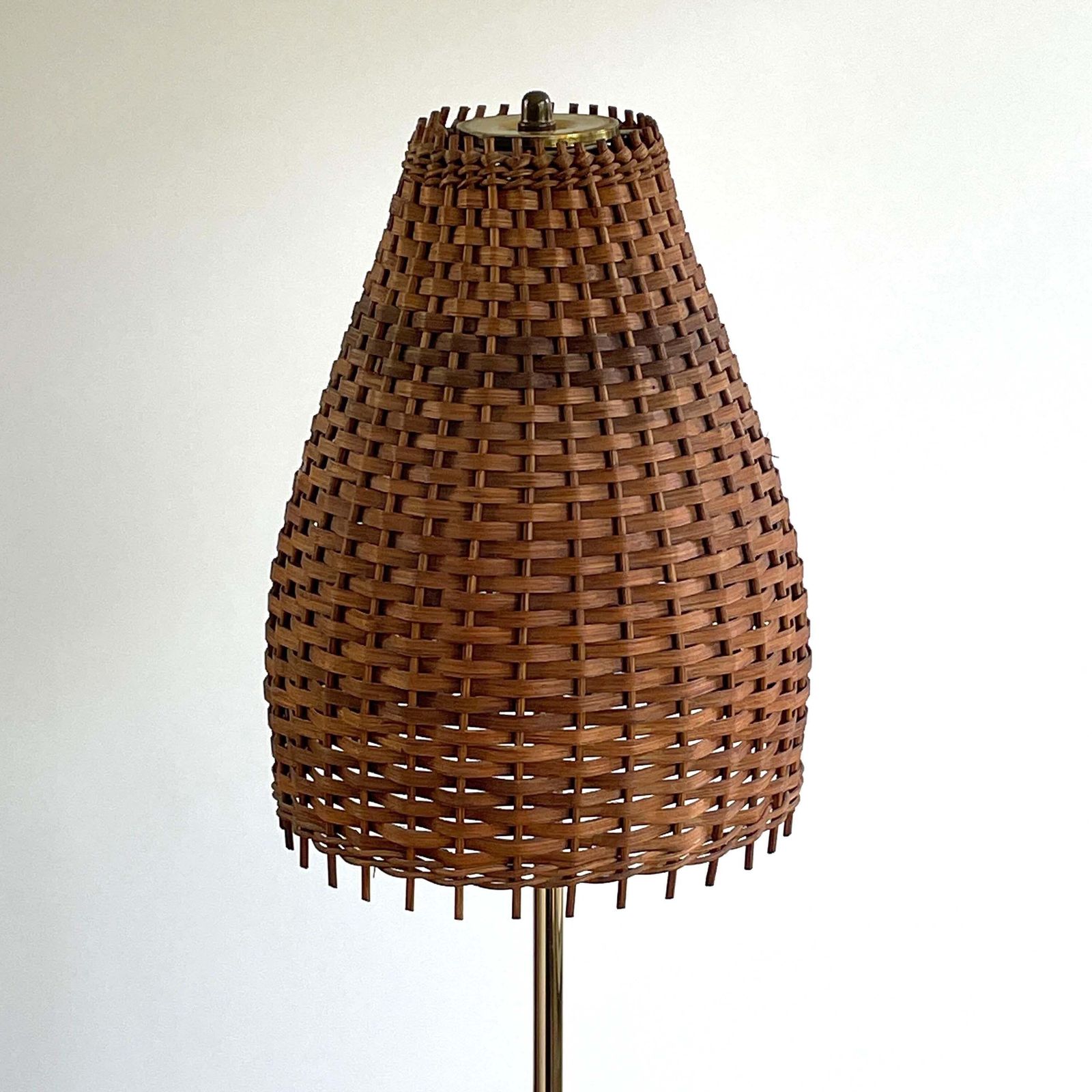 Rattan, Teak & Brass Tripod Floor Lamp, Sweden 1950s To 1960s photo vintage