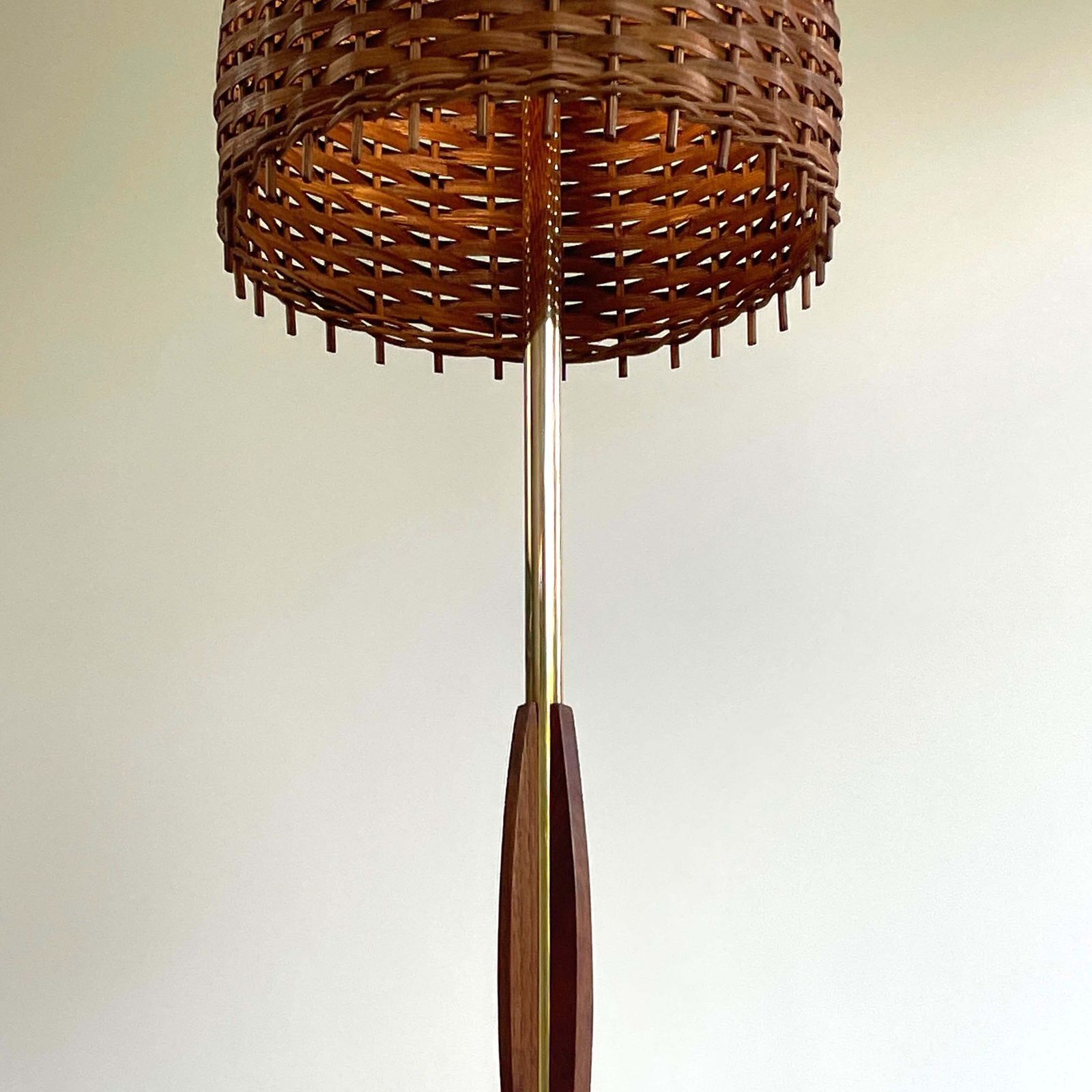 photo furniture Rattan, Teak & Brass Tripod Floor Lamp, Sweden 1950s To 1960s