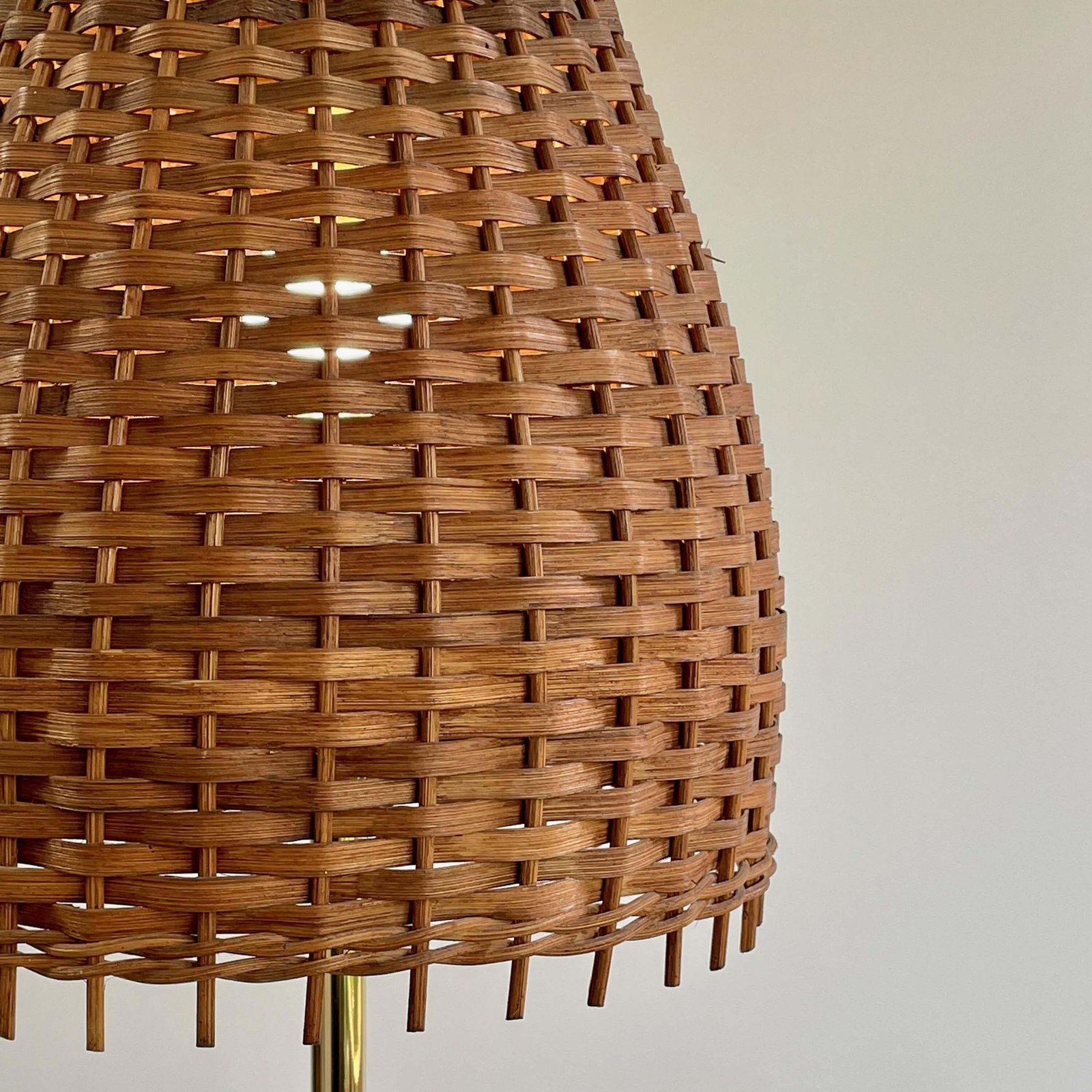 photo for sale Rattan, Teak & Brass Tripod Floor Lamp, Sweden 1950s To 1960s