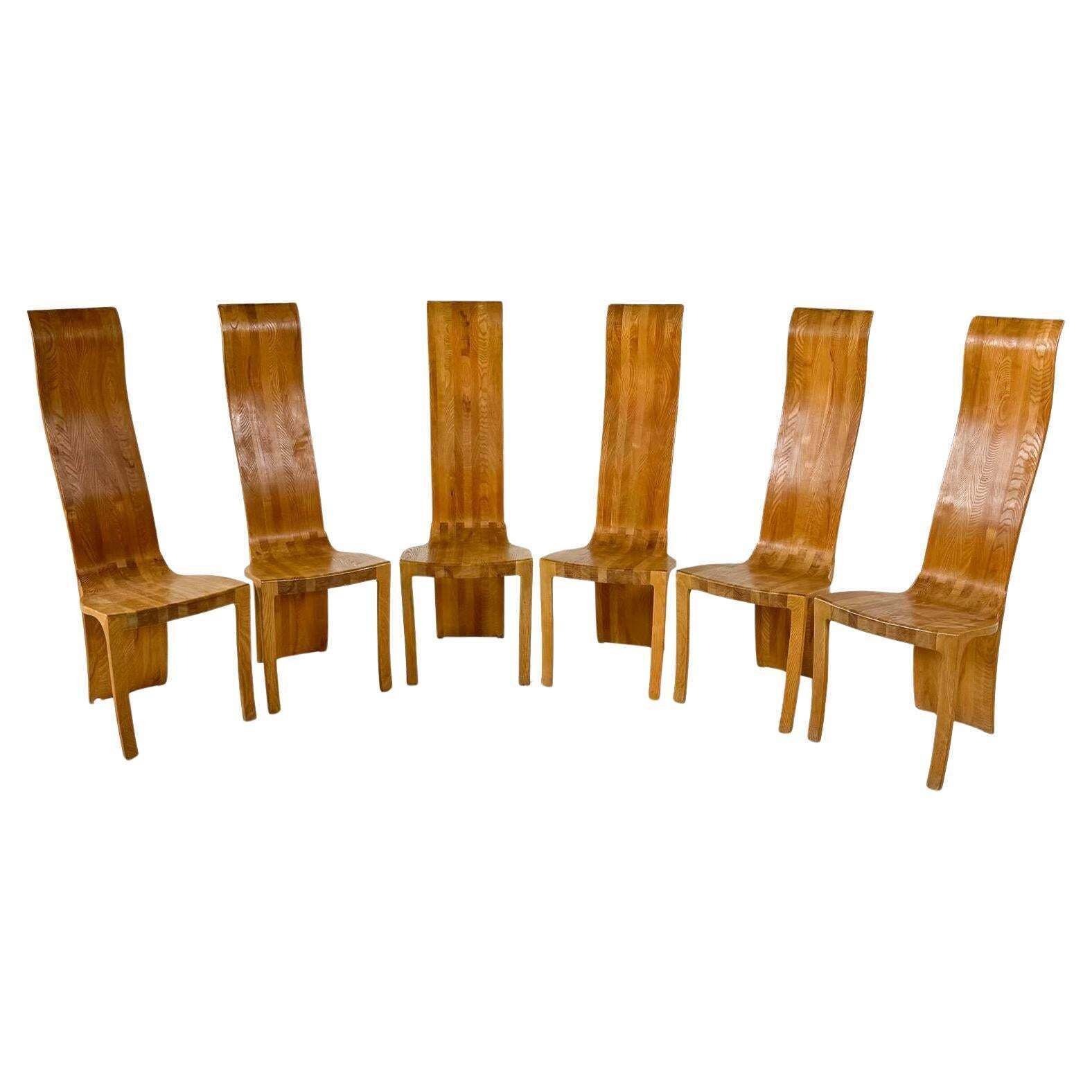 Mid Century Set Of 6 Ash Dining Chairs By Walter Nielsen, 1970s