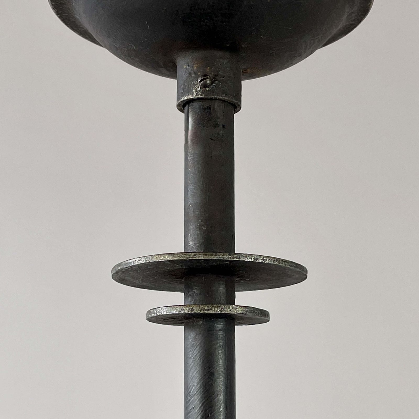 Lighting Patinated Iron, Glass & Parchment Ceiling Light By Bjerkås Armatur, Sweden 1940s photo
