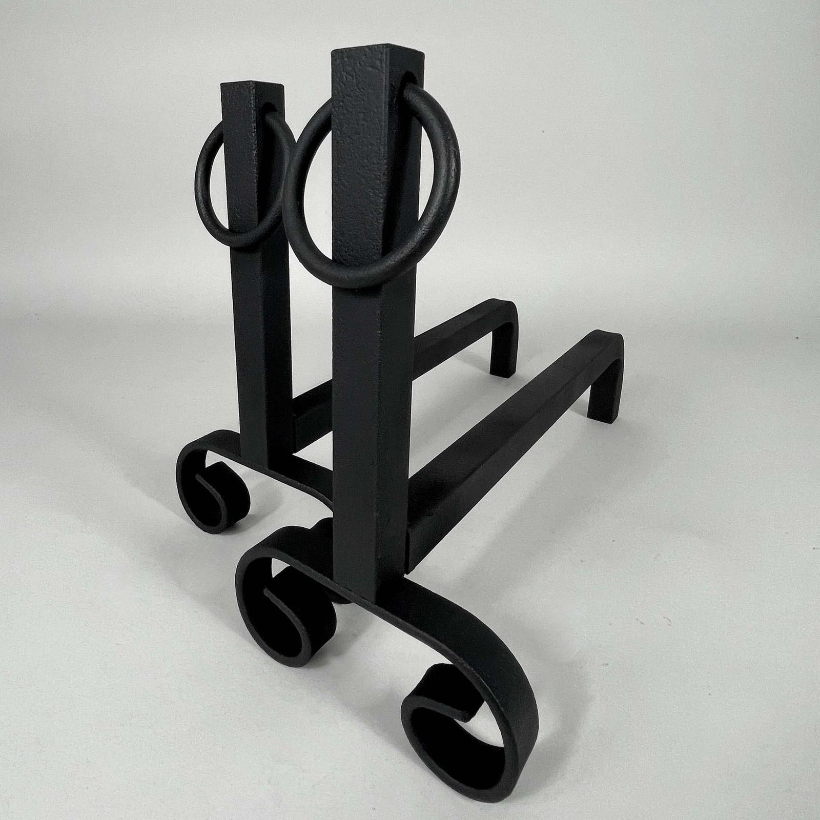 Art Deco Modernist Cast Iron Fire Dogs Andirons, France 1930s photo furniture