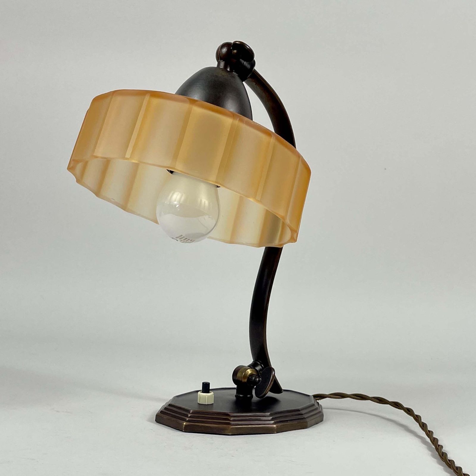 photo furniture Bronzed Brass & Havanna Glass Table Lamp, Sweden 1920s To 1930s