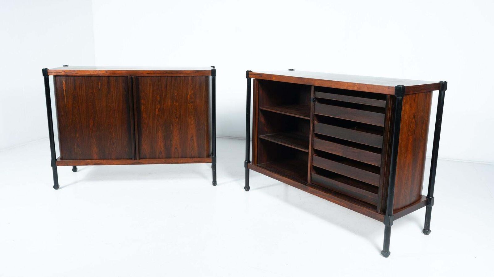 Furniture Mid Century Cabinet With Rollers Shutters By Antonio Proserpio, Wood, Italy photo