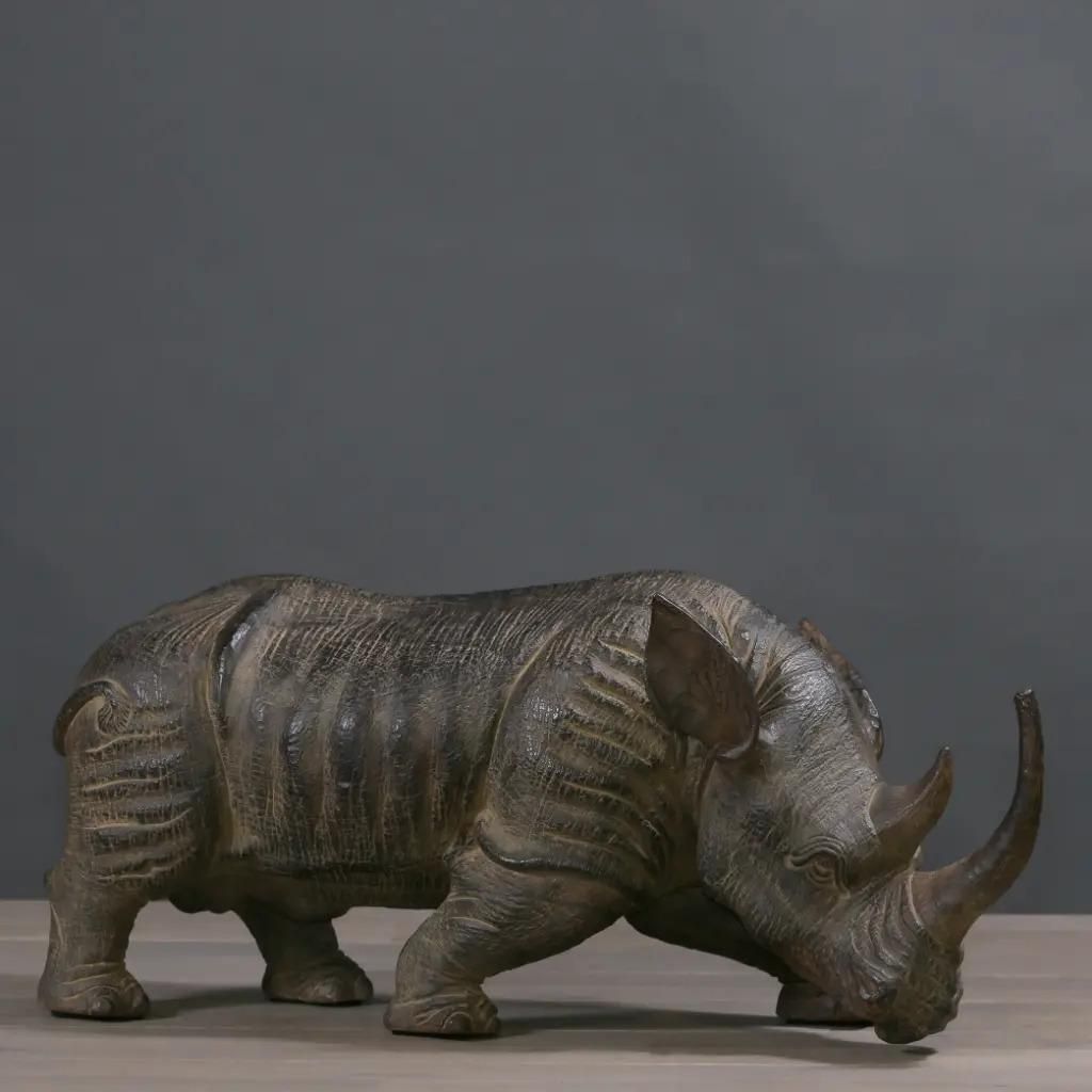Naturalistic Dark Brown Terracotta Rhinoceros Sculpture – Size L photo 2054.0