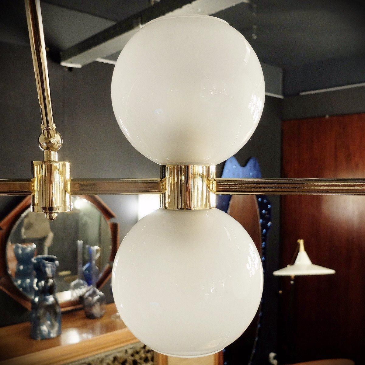 Large Italian Crown Chandelier   Brass & Opaline   Italy photo furniture