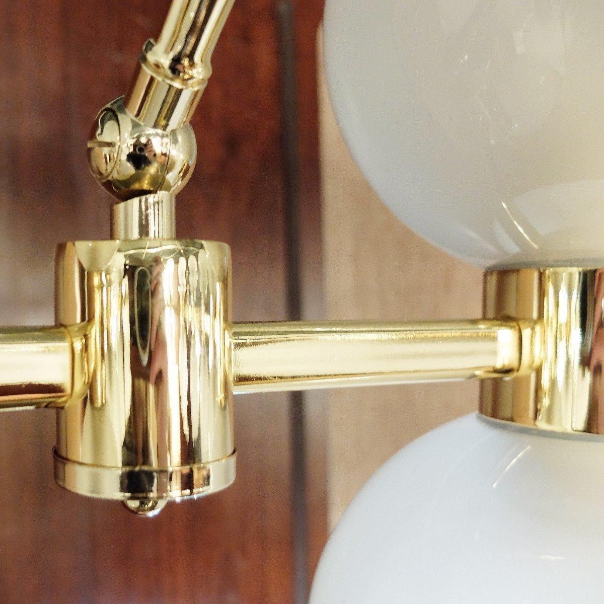 Large Italian Crown Chandelier   Brass & Opaline   Italy photo Lighting