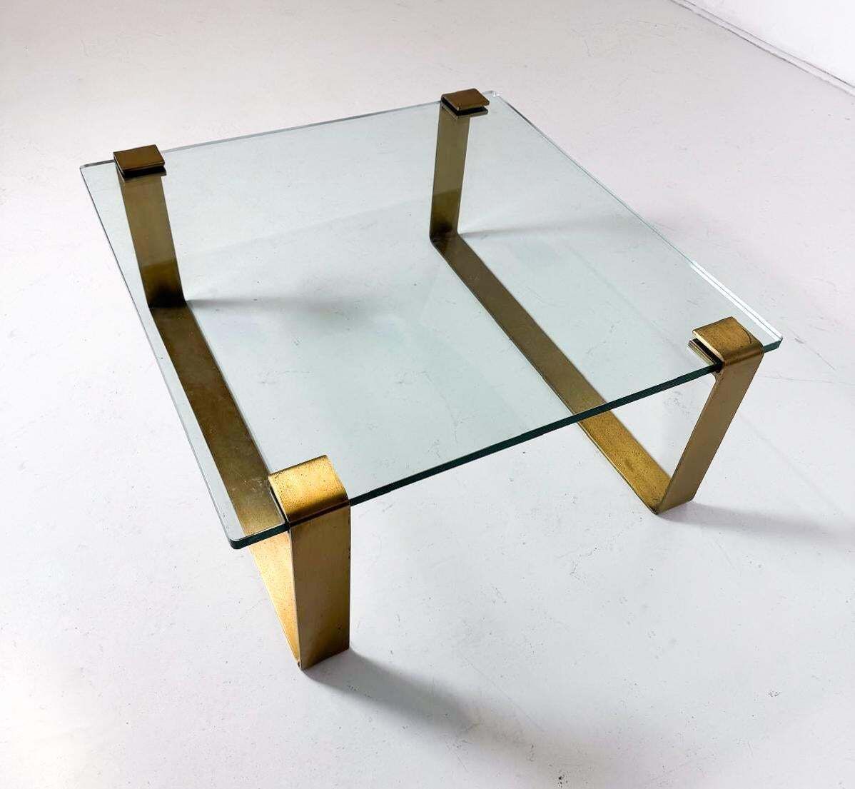 Mid Century Brass And Glass Coffee Table, Ronald Schmitt, 1970s photo furniture