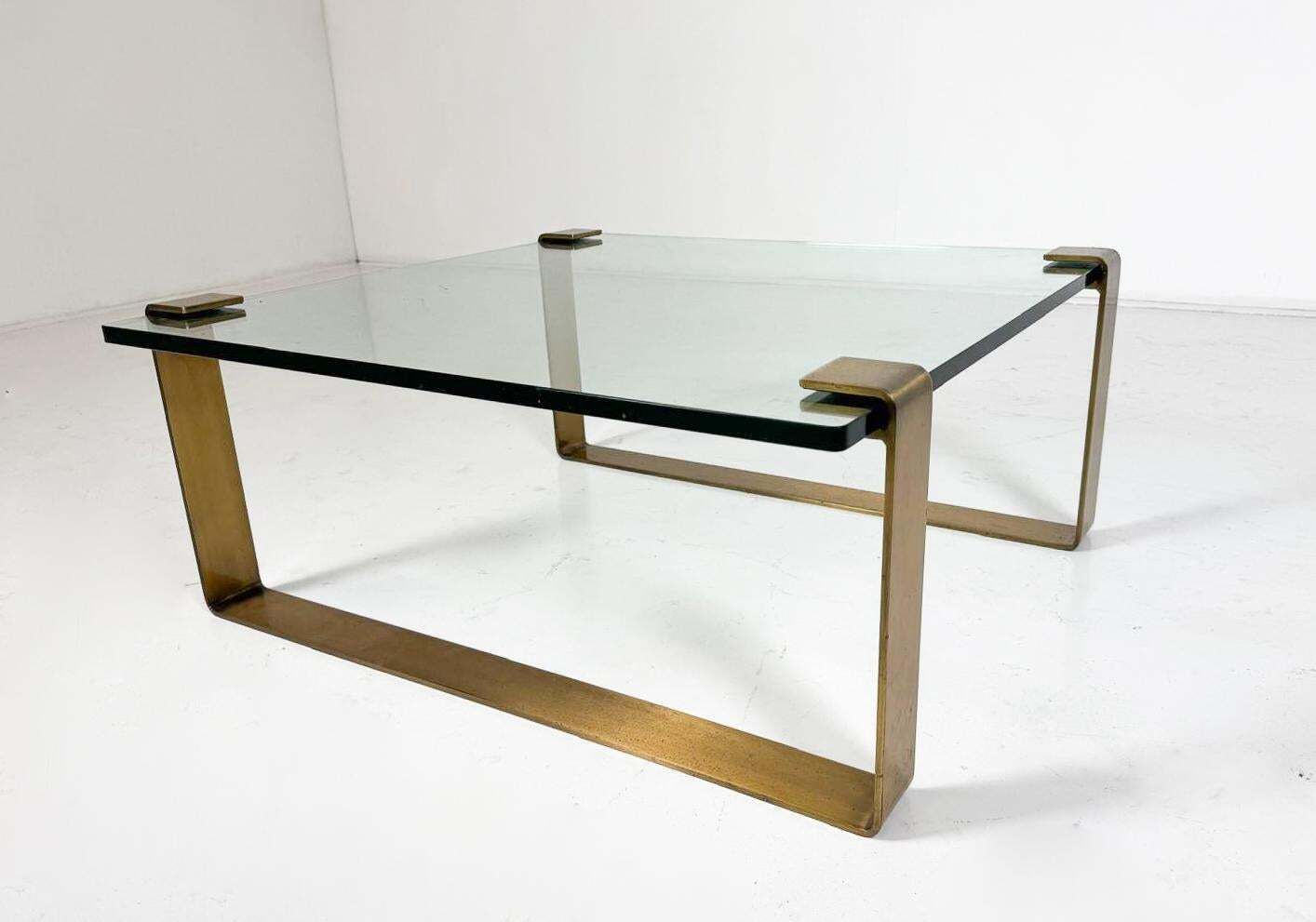 Mid Century Brass And Glass Coffee Table, Ronald Schmitt, 1970s photo for sale