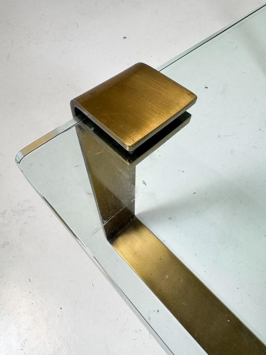 Mid Century Brass And Glass Coffee Table, Ronald Schmitt, 1970s photo vinterior