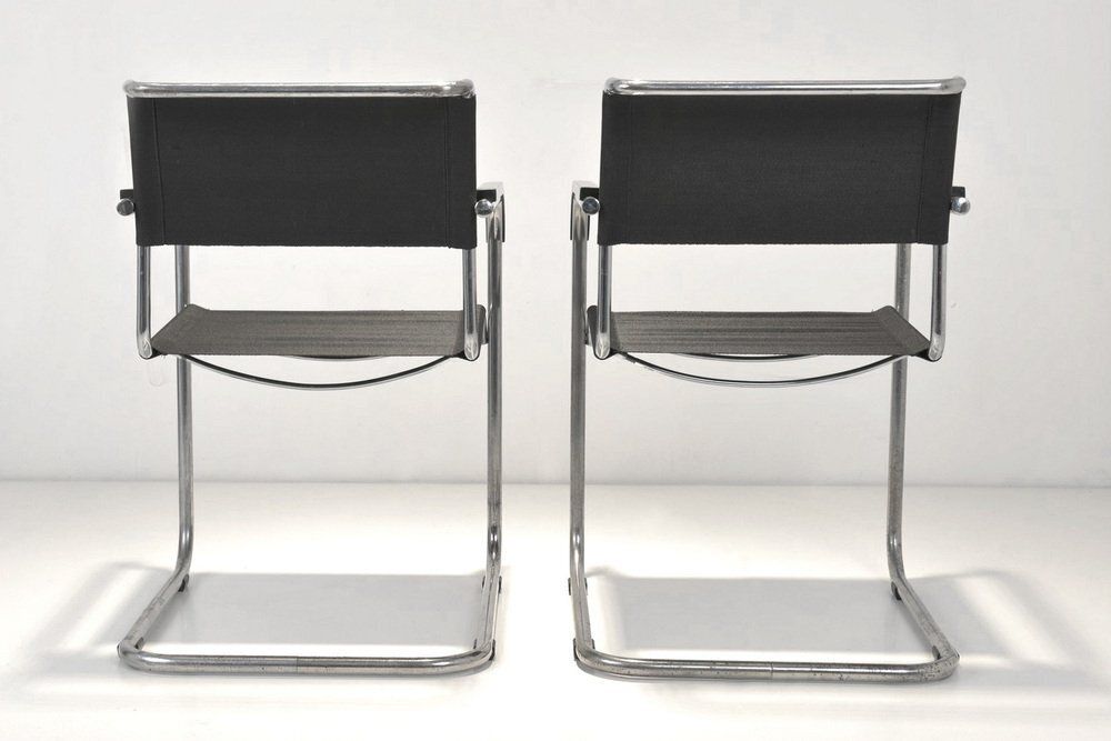 B34 Armrest Cantilever Chairs In Iron Yarn Covering And Steel Tube By Marcel Breuer For Thonet, Germany, 1928, Set Of 2 photo Furniture