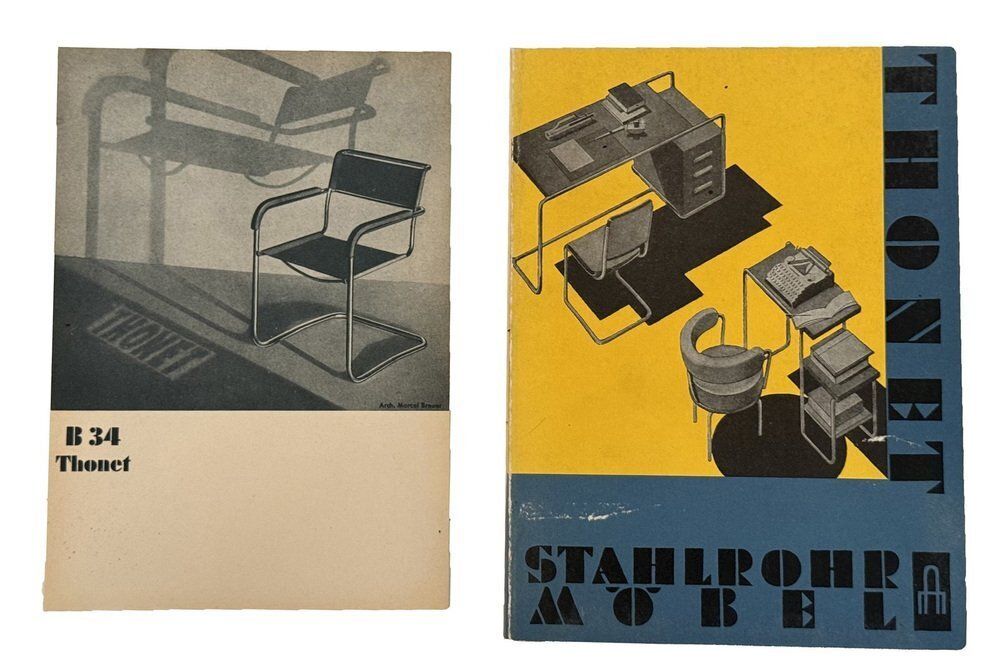 photo vintage B34 Armrest Cantilever Chairs In Iron Yarn Covering And Steel Tube By Marcel Breuer For Thonet, Germany, 1928, Set Of 2