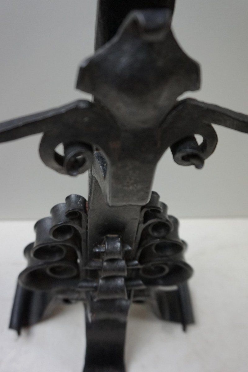 Amsterdamse School Dutch Art Deco Iron Andirons With Cross Bar, 1920s, Set Of 3 photo 1258.0