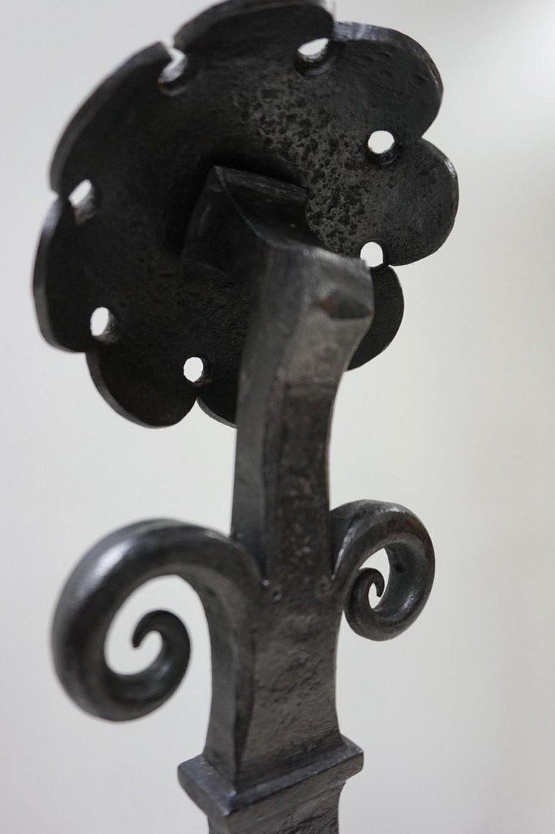 1258.0 Amsterdamse School Dutch Art Deco Iron Andirons With Cross Bar, 1920s, Set Of 3 photo