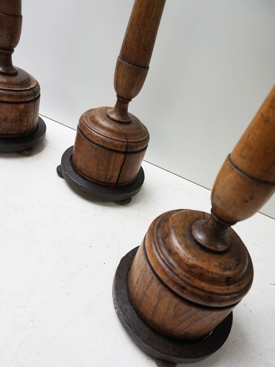 photo furniture Large Antique French Wooden Candlesticks, 19th Century, Set Of 4