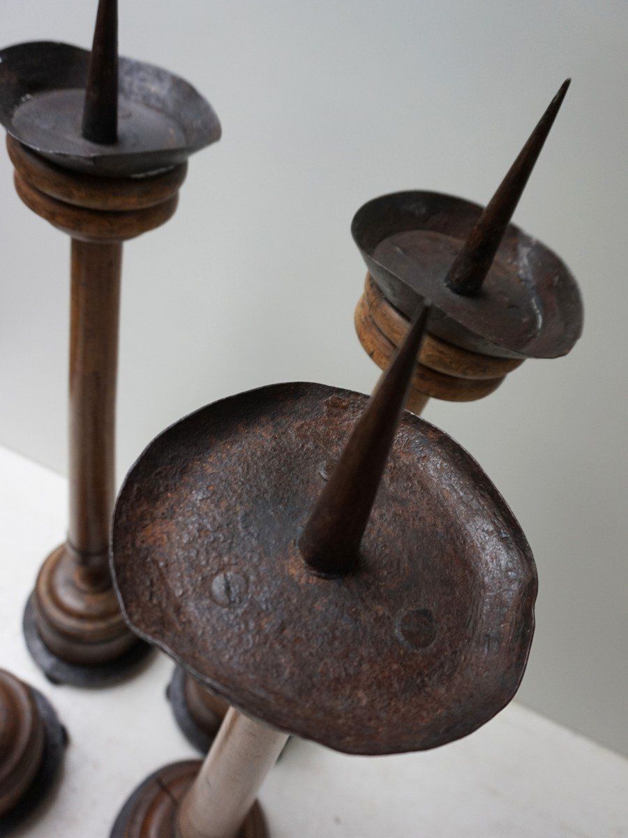 photo buy Large Antique French Wooden Candlesticks, 19th Century, Set Of 4