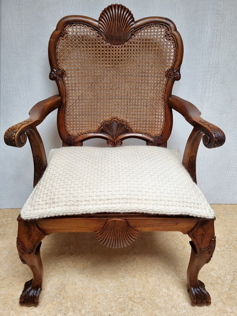 Chippendale Bergere Armchair In Carved Mahogany With Caned Backrest And Lion's Claw And Ball photo furniture