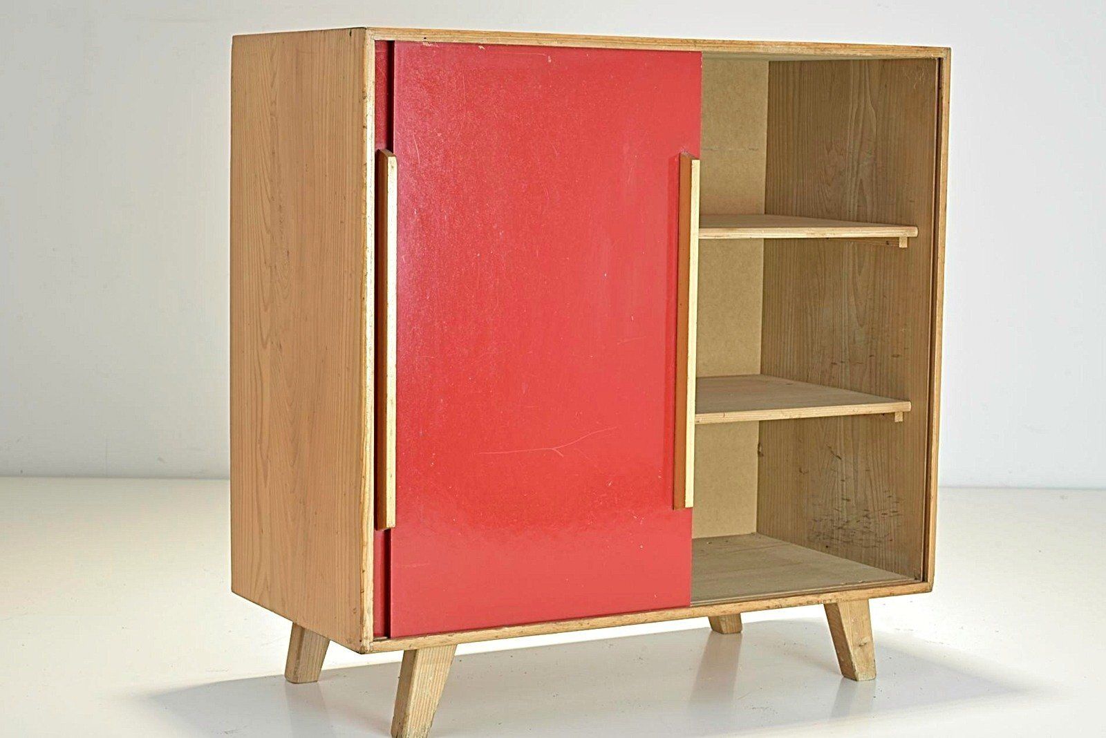 Small Red Pavatex Sideboard Attributed To Stella Möbel, Switzerland, 1950s photo for sale