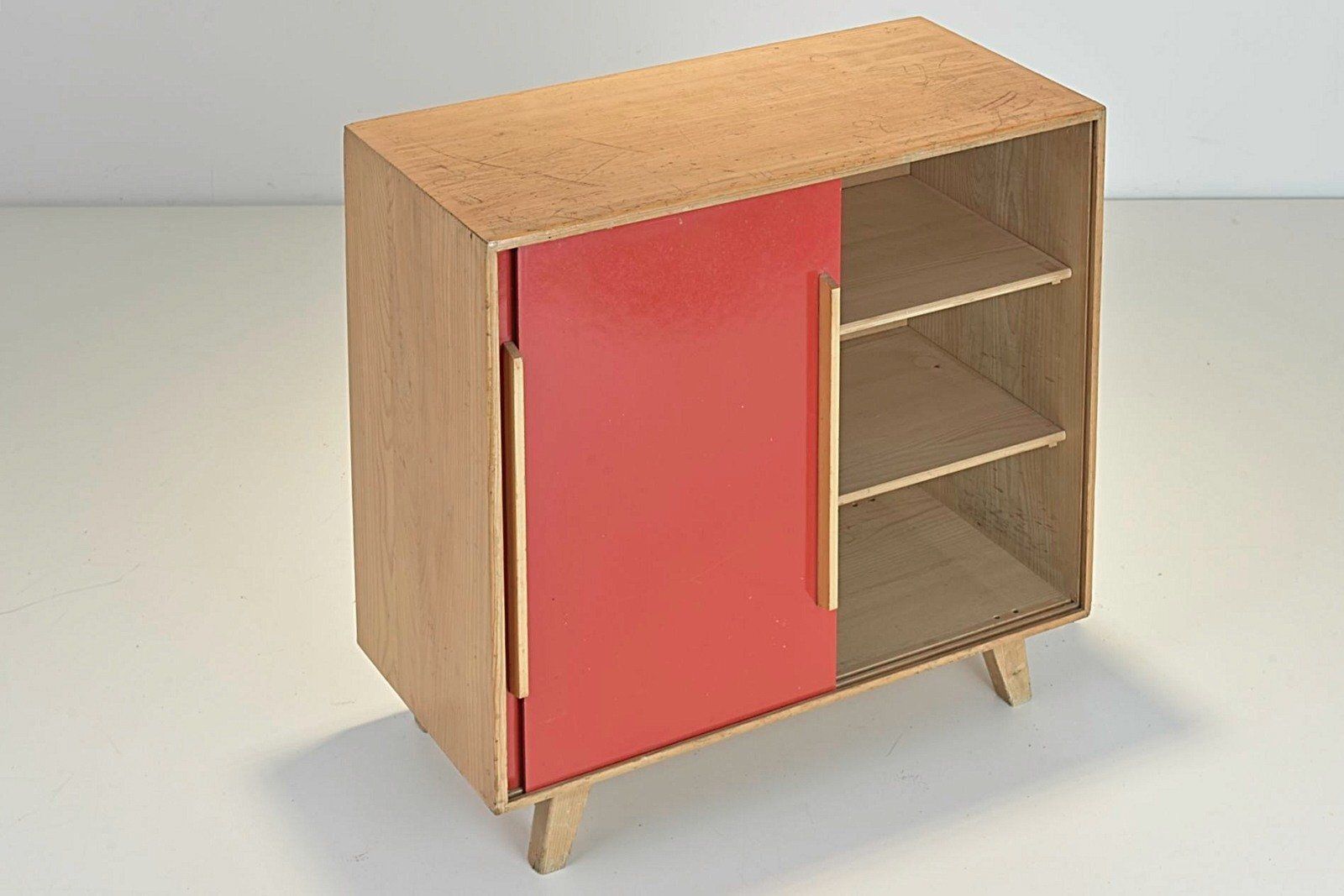 Small Red Pavatex Sideboard Attributed To Stella Möbel, Switzerland, 1950s photo Furniture