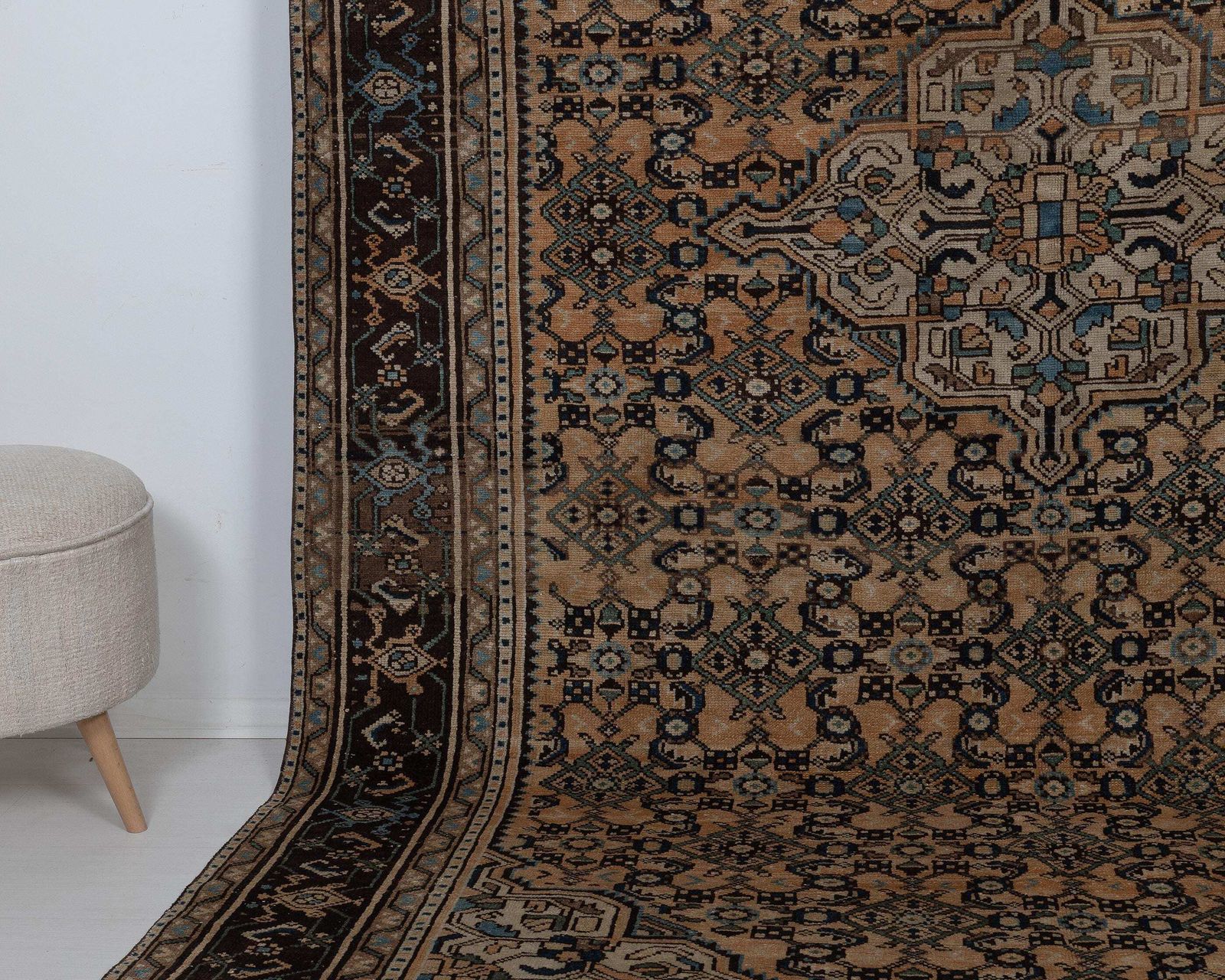 7x10 Vintage Area Rug, Brown Blue Geometric Wool Handmade Large Room Carpet, 6.6 X 9.7 Feet photo 1952.0