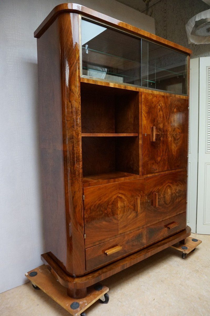 Art Deco Walnut Display Cabinet With Secret Compartment Attributed To Jindřich Halabala, 1930s