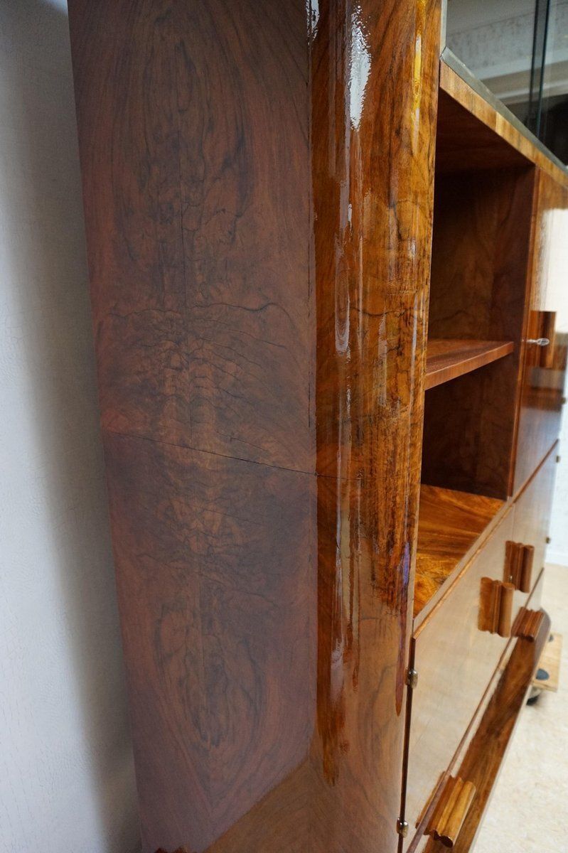 Art Deco Walnut Display Cabinet With Secret Compartment Attributed To Jindřich Halabala, 1930s photo vinterior