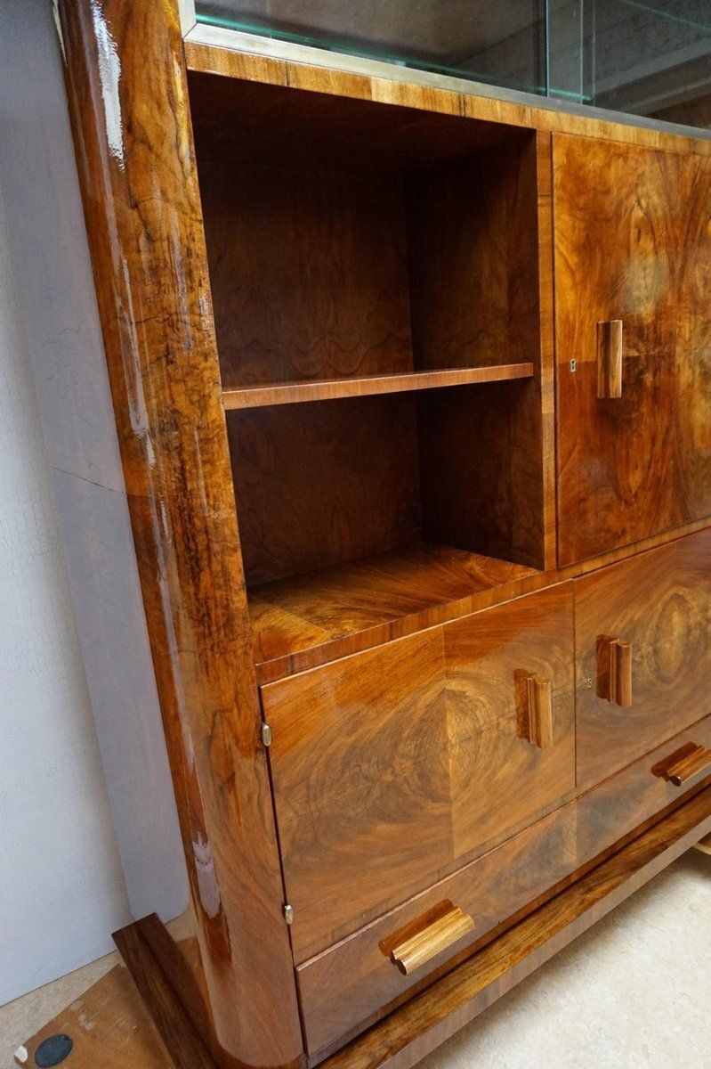 Art Deco Walnut Display Cabinet With Secret Compartment Attributed To Jindřich Halabala, 1930s photo buy
