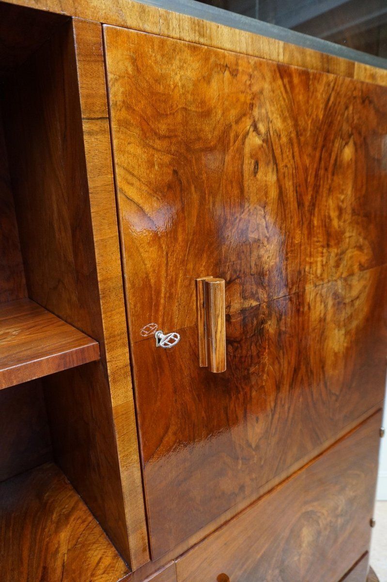 Art Deco Walnut Display Cabinet With Secret Compartment Attributed To Jindřich Halabala, 1930s photo vintage