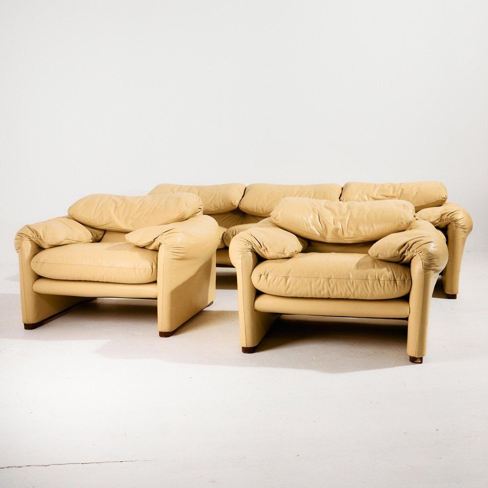 Maralunga Leather Seating By Vico Magistretti For Cassina, Set Of 3 photo furniture