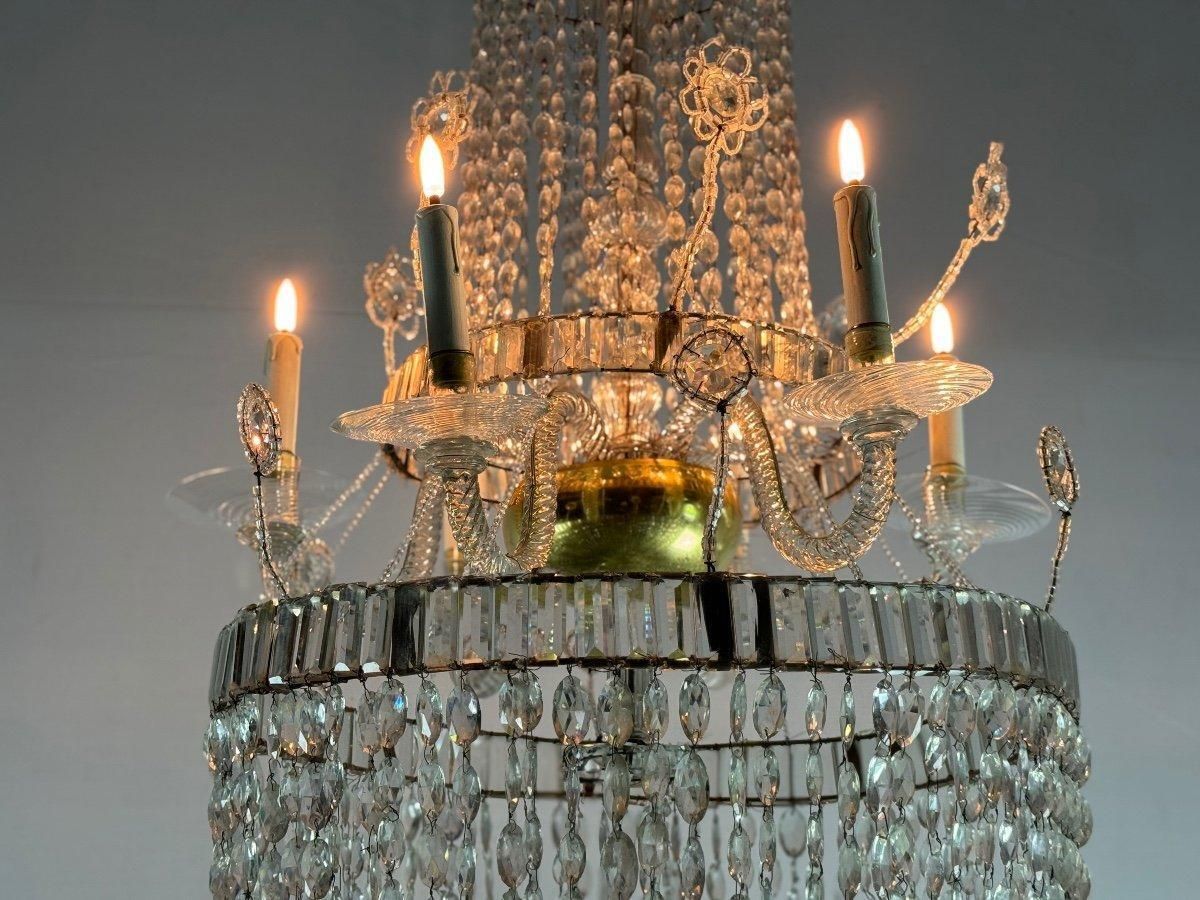 Important Navette Cut Crystal Pearl Bag Chandelier, Circa 1800 photo vinterior